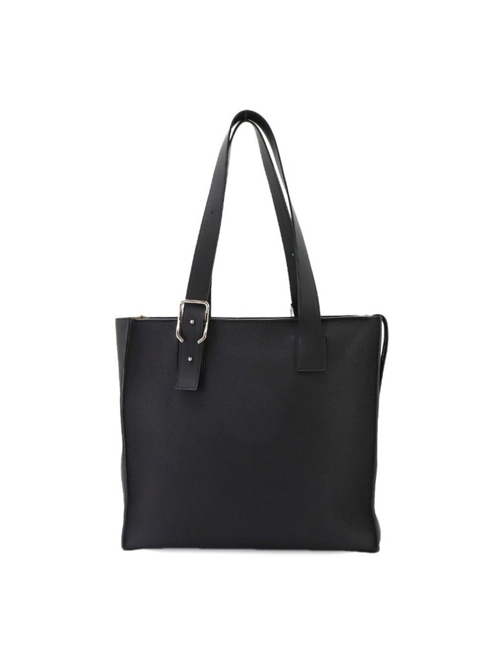 Loewe Buckle Zipper Tote Bag Leather Black Silver